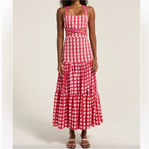 Mo Maya Runa Gingham Check and Leopard Strap Print Square Neckline Dress - Picture 4 of 5